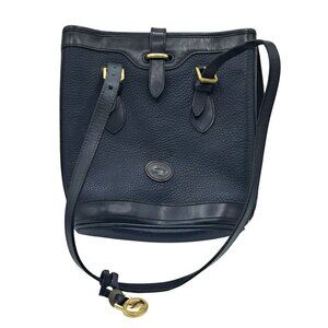 Vintage Dooney & Bourke Bag AWL Navy Blue Pebbled Leather Bucket Tote Shoulder B